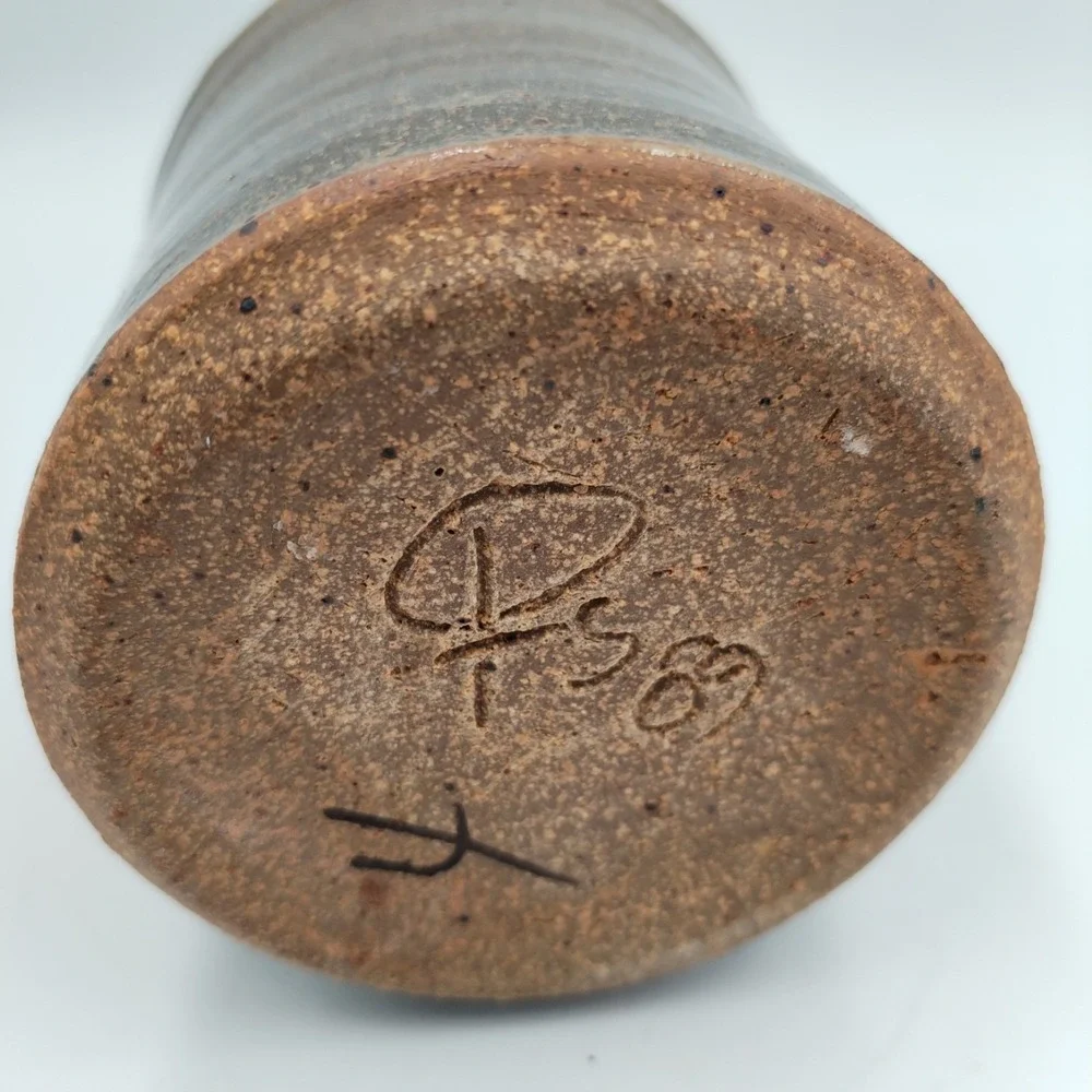 Vintage 1989 Signed Studio Pottery Tumbler Trident Mark PS 89 Stoneware Cup 4